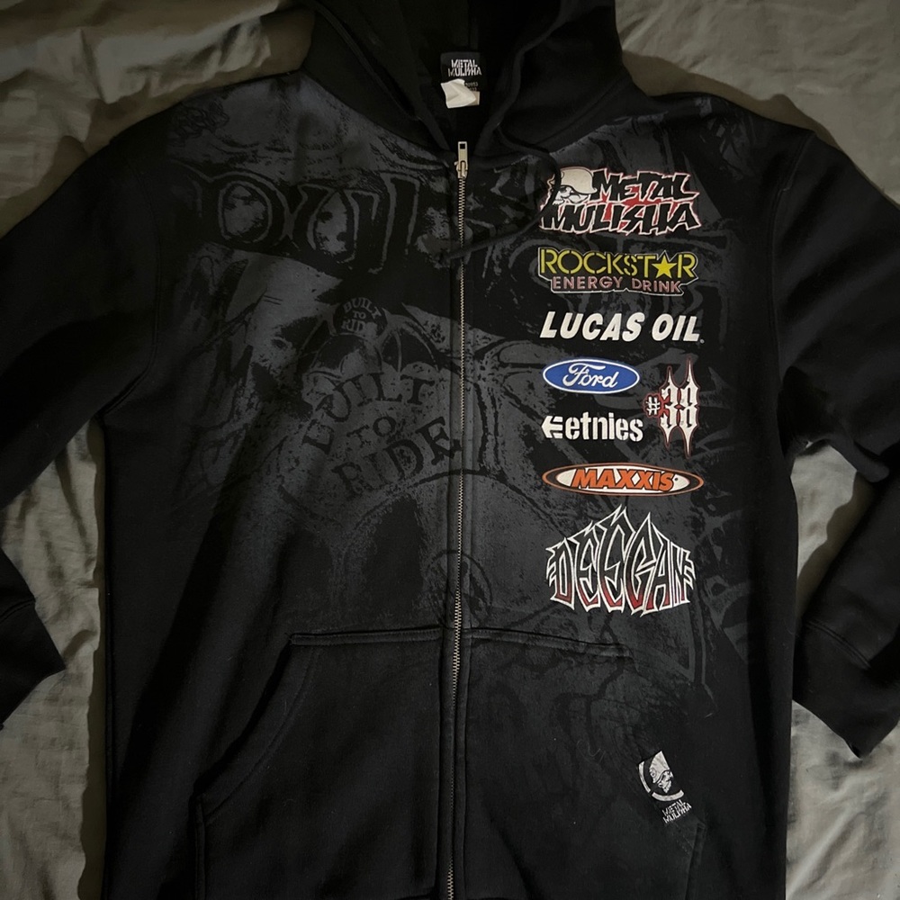 Rare Metal Mulisha Rockstar Energy Brian Deegan Black Zip Up Hoodie Sz M Fits L